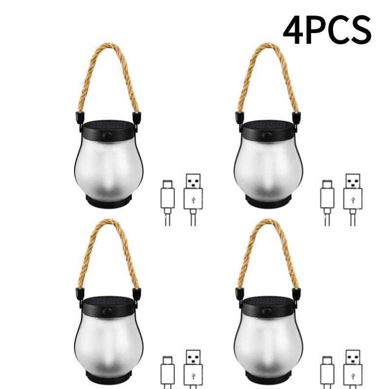 800lumens Solar Powered Garden Lantern Flickering LED Light Yard Decor with Rope Waterproof Rechargeable Camping Lamp 1-4pcs