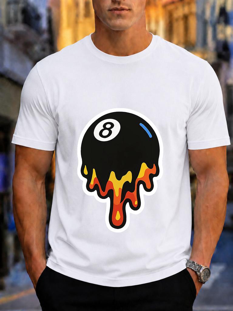 2026 New 100 Cotton Tshirt Dripping Lava Flame 8ball Billiard American Street Cartoon Print Unisex Tee Casual Short Sleeve