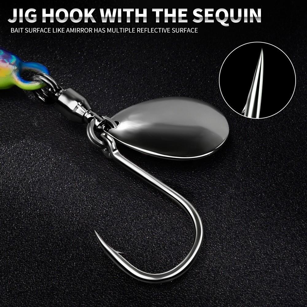 Feathered Assist Hooks Casting Jig Bait Reflective Fish Pattern Bionic Fish Lure Boat Fishing