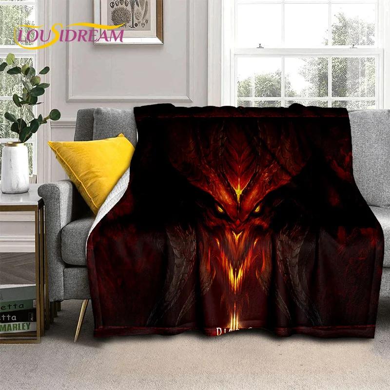 Diablo 3D Retro Game Gamer Zachte Flanellen Deken voor Bedden Slaapkamer Bank Picknick, Plaid Deken voor Afdekking Buiten Vrije Tijd Dutje Cadeau
