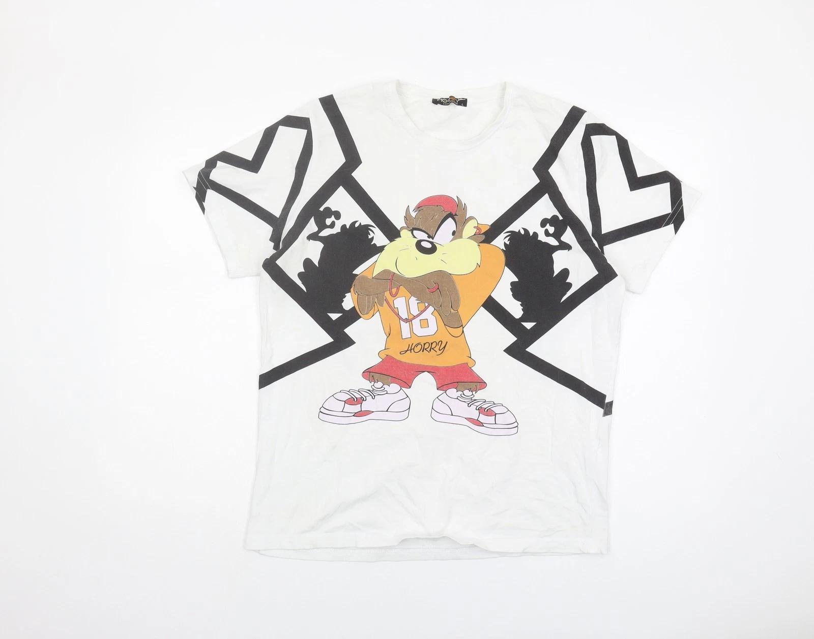 HORRY Men s White Graphic Print T-Shirt Size L S