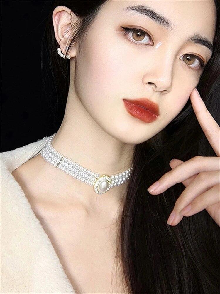 SHANGZHIHUA The Elegant Light Luxury Three-layer Pearl Collar, 2021 New Trend Jewelry Fashion Woman's Necklace Party Gift