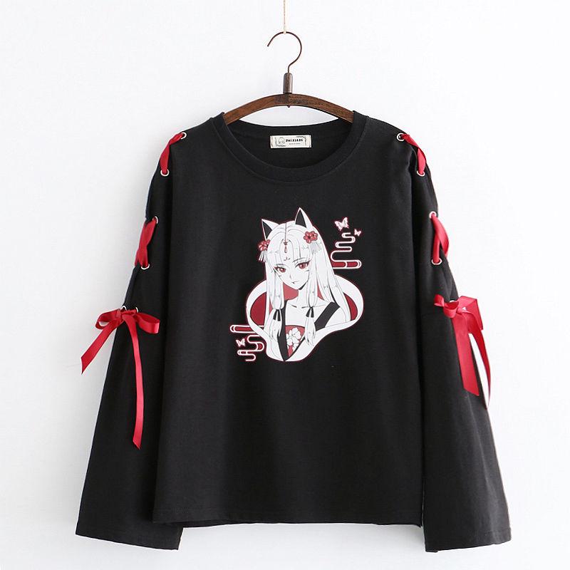 SCIONE Damenbekleidung Anime Printed Cross Ribbon Herren T-Shirt Harajuku Frühling Baumwolltop Hoodies