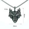 Viking Ice Field Wolf Head Necklace Nordic Metal Green Eye Wolf Head Men Handsome Rune Pendant Accessories