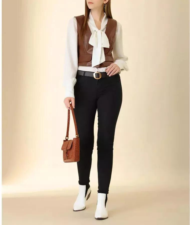 AL KHALID Party Brown Leather Stylish Button Vest Coat Waist Coat Lambskin Western Women