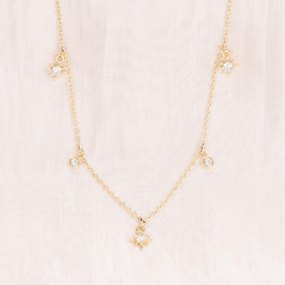 Vintage Stainless Steel Zircon Star Charms Necklaces For Women Elegant Luxury 18k Gold Plated Chain Necklace Choker Jewelry