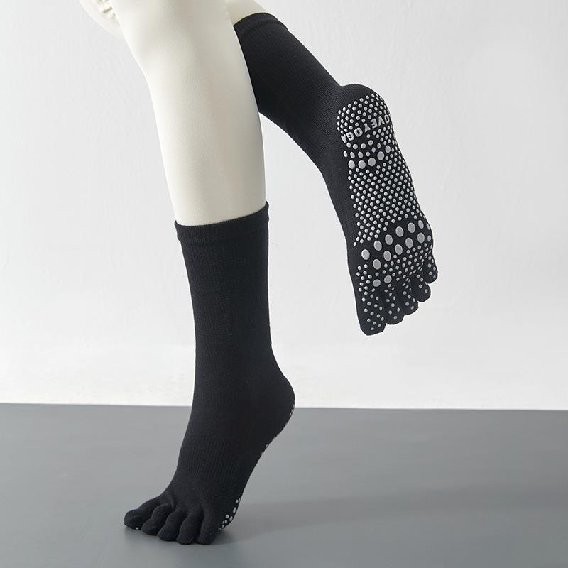 

Резинка с высоким голенищем, поперечная вязка, профессиональные женские нескользящие носки для йоги, танцевальные носки с пятью пальцами, компрессионные носки, тренировочные носки для бега One Size чёрный