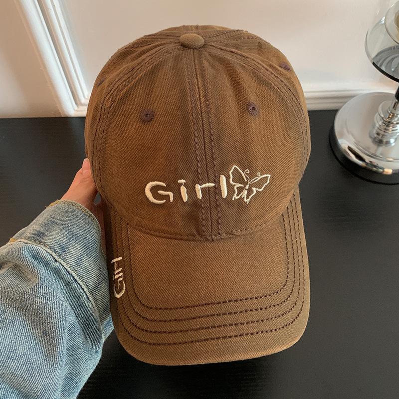 Embroidery Baseball Cap Women Washed Cotton Hat Kpop Casual Black