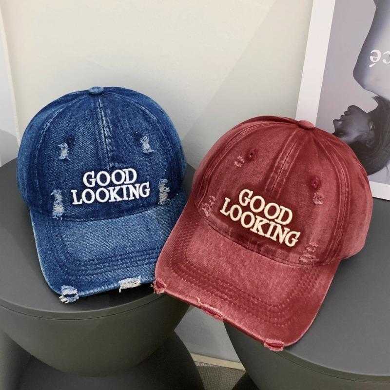 Hole letter embroidery washed baseball cap for men and women, spring and autumn outdoor face small new fashion cap