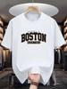 2025 Men's Casual Fashion Trend round-neck T-shirt, Boston print, 100% pure cotton short-sleeved summer top