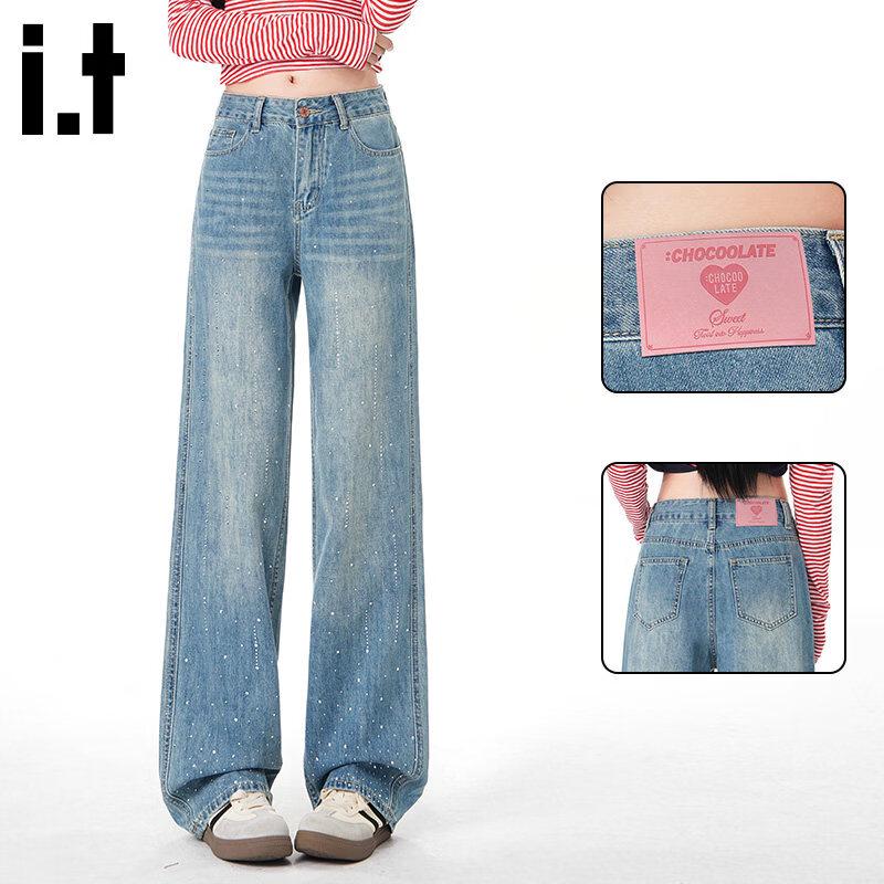Джинсы CHOCOOLATEit женские, американского ретро стиля, с блестками, широкие XL
