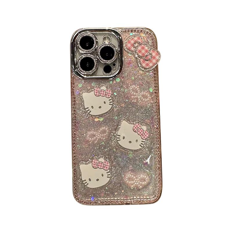 Luxury High-End Wind Fine Hole Anti-Drop 17 Mobile Phone Case Is Suitable For Apple 16Pro Cartoon Kt Cat Pink Epoxy