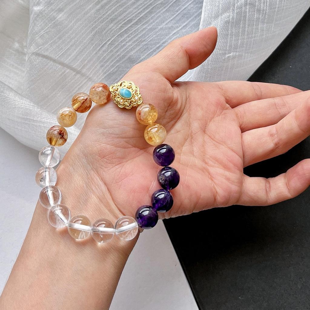 Natural White Crystal Honey Milk Cover Yellow Tower Crystal Amethyst Contrasting Color Bracelet Bracelet.