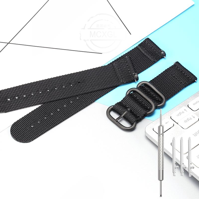 20mm 22mm 24mm Extended Nylon Straps For Men Women Canvas Bracelet Three Section Watch Band Heavy Metal Buckle Accessories