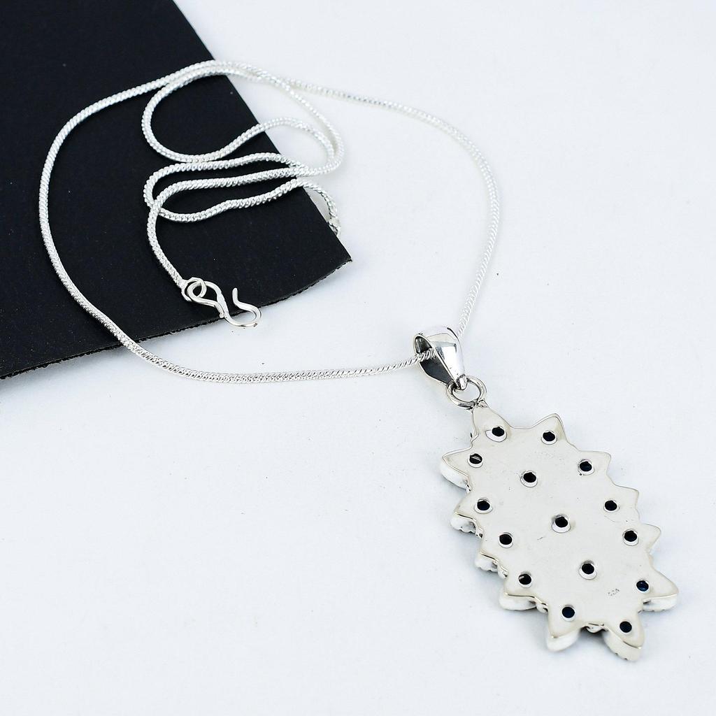 Schweizer Blautopas Edelstein Handgefertigt 925 Sterling Silber Elektroform Blume Halskette, Schweizer Blautopas Silber Für Ehefrau Unisex Anhänger Geschenk