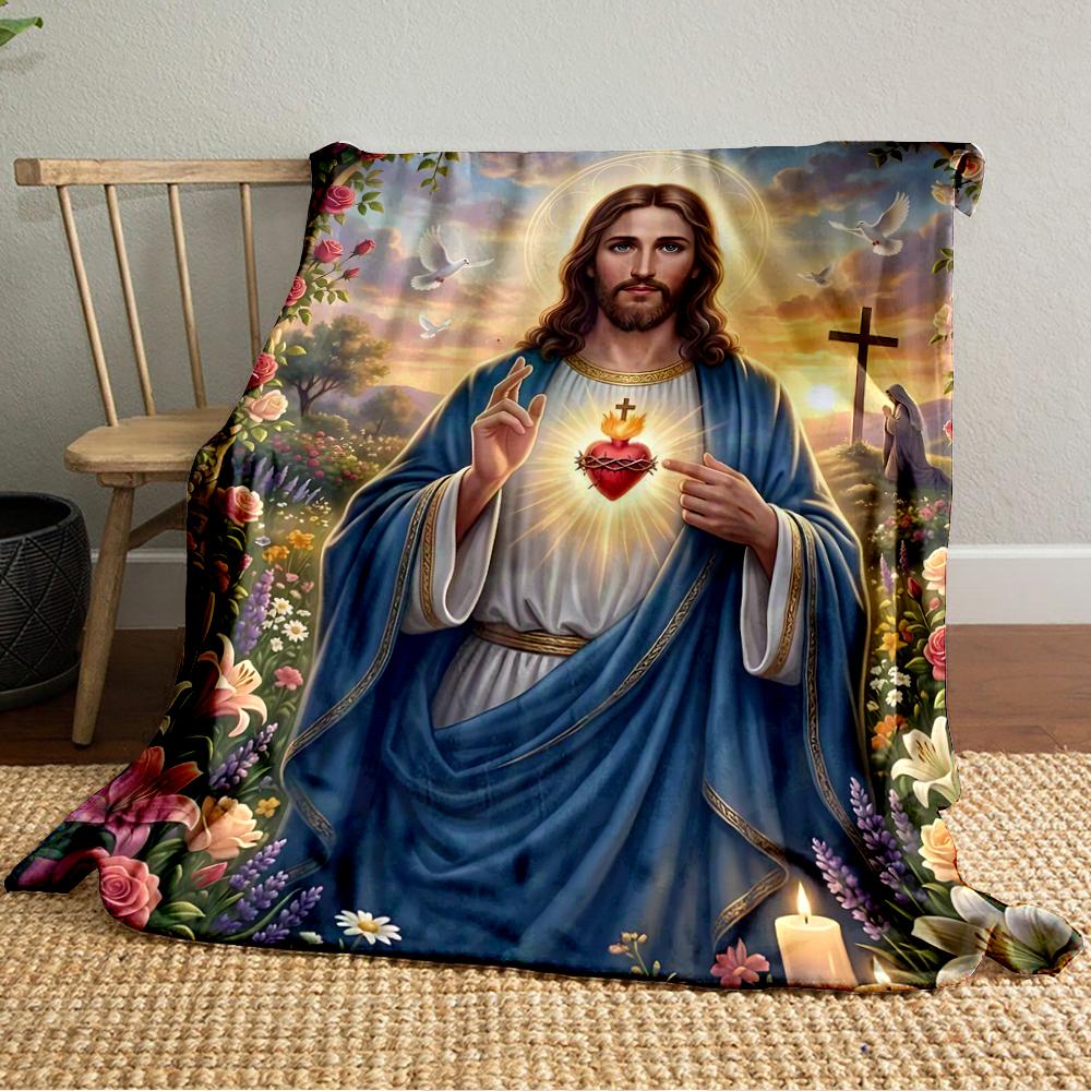 Sacred Heart of Jesus Religious Blanket DesignFlannel blanket for bedroom, living room, sofa, and nap