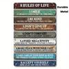 Metal Poster Wall Art, Vintage 2D Rules of Life Sign, Home Interior Decoration