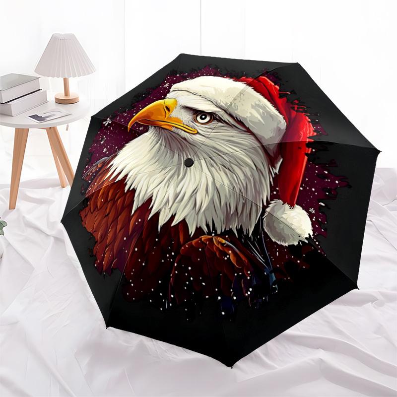 1pc Eagle Christmas Automatic Folding Umbrella - Compact 8-Rib Design, Durable Plastic & Iron, Lightweight for Outdoor Daily Use112
