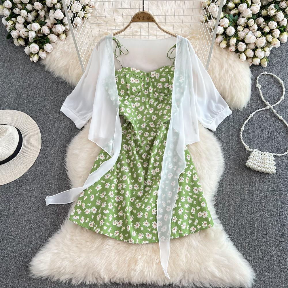 Dvoudílné dámské šaty s květinovým potiskem Letní štíhlá prázdninová móda Elegantní dámy A Line Beach Midi šaty