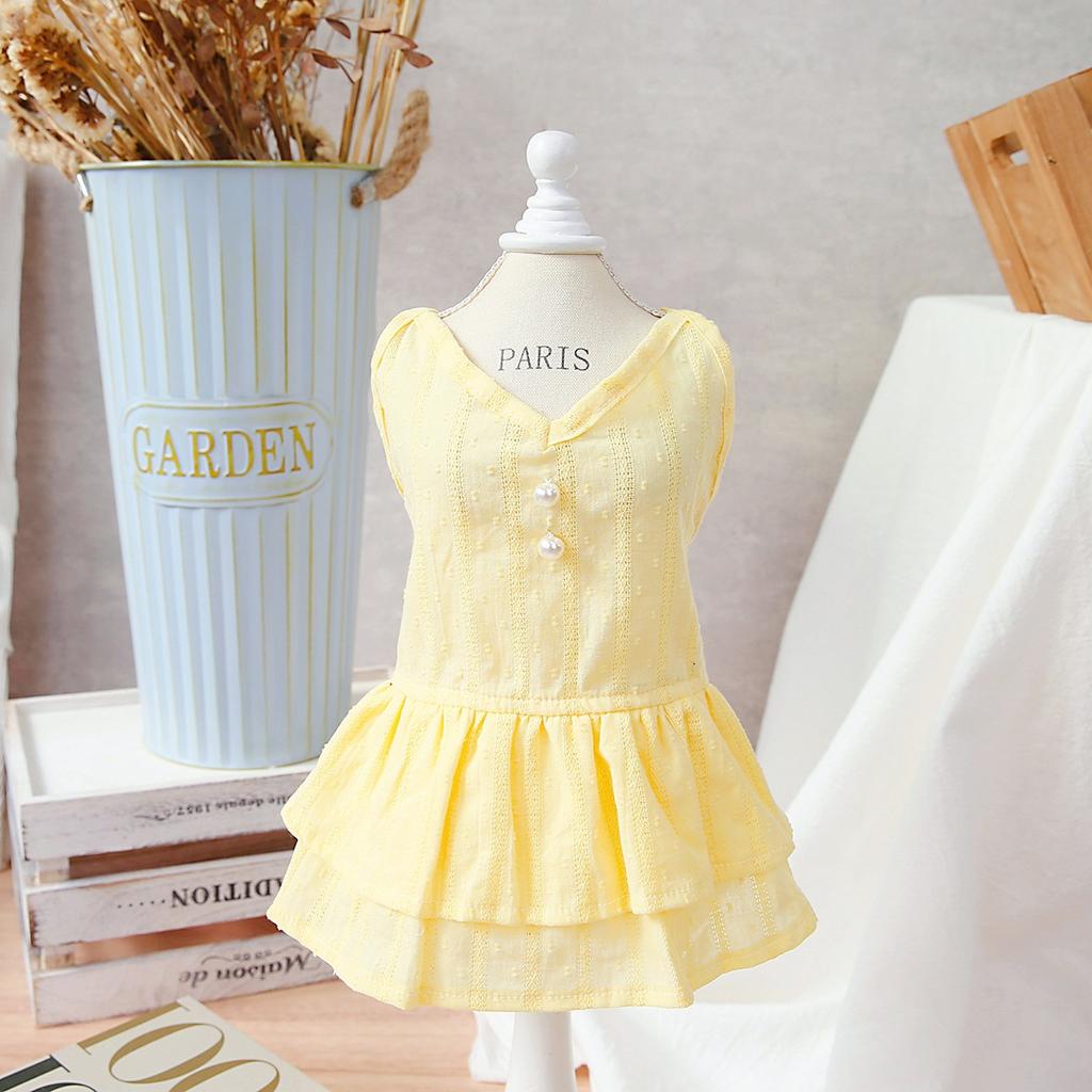 2023 Spring and Summer Dog Skirt Pet Clothes Installed Teddy Chenery Small Dogs Pearl Fresh Cotton Skirt Dog Clothes Dog Dress