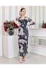 Women's Big Size Dress V-Neck Lycra Printed Tulle Dress