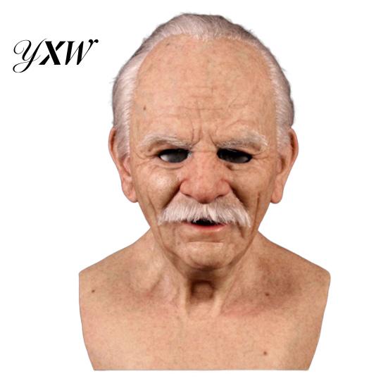Affascinante Maschera Anziano Uomo Vecchio per Adulti Lattice Realistico Umano Testa Intera Copertura Confortevole con Rughe Realistiche Halloween Mascherata Cosplay