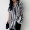 Frauen Drehen Unten Kragen Langarm Bluse Tops Frühling Sommer Lose Beiläufige Streifen Shirts