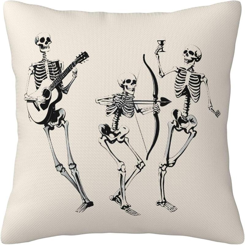 Halloween Throw Pillow Cover with Cat, Skull & Ghost Patterns - "Trick or Treat" Decor for Sofa