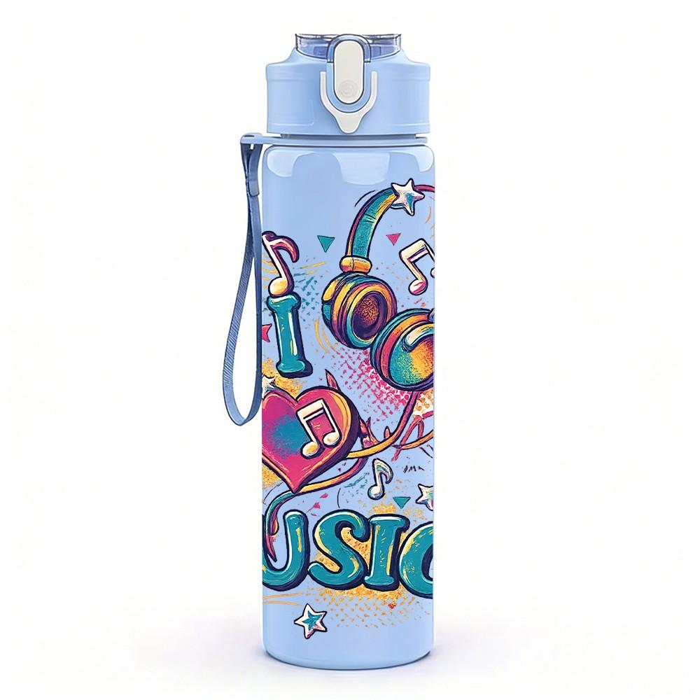 1PC Colorful DJ Music Girl Cartoon 750ml Color Plastic Sports Water Bottle Leakproof Flip Straw Lid Suitable for Sports Office Home Use