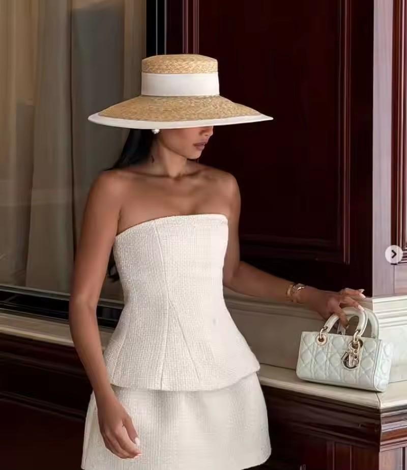 Pork Pie Sun Hat Chain Strap Straw Hat Summer Straw Hat Pearl New Elastic Ribbon Hatsombreros Para Mujer