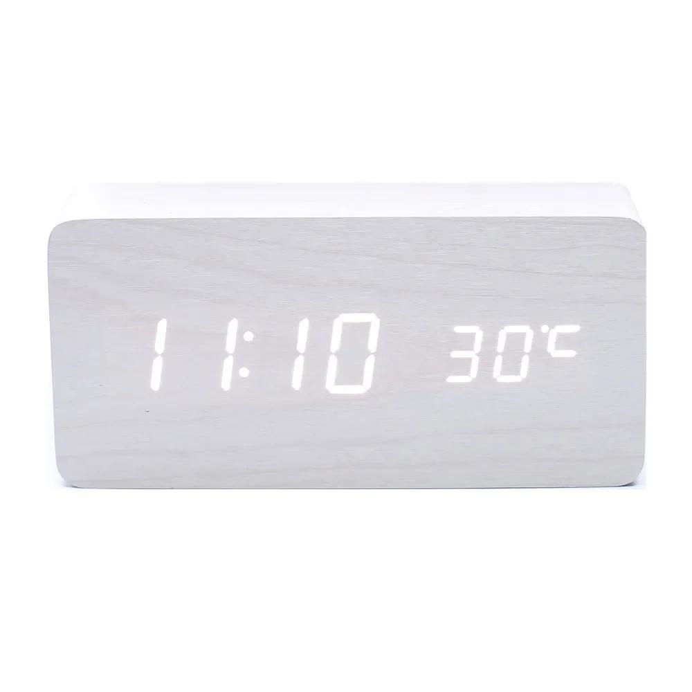 Retro Wooden Digital Alarm Clock Silent LED Luminous Creative Electronic Timepiece Fashion Decor for Students Desktop Bedside