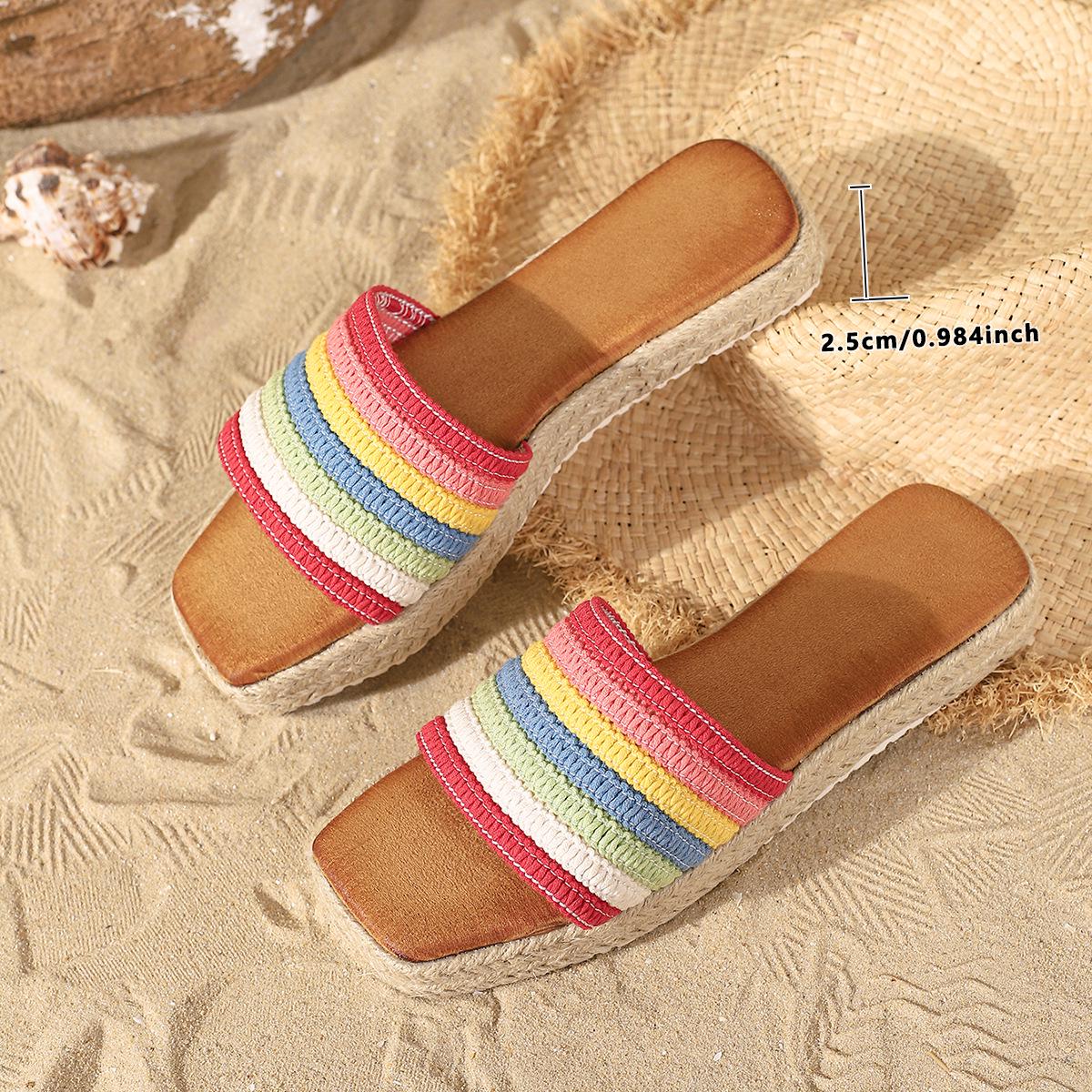 Summer Women s Colorful Canvas Non-Slip Beach Slippers with Thick Sole EU 36
