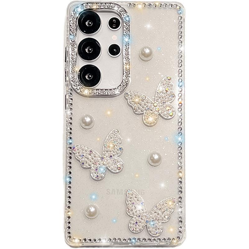 Applicable To Samsung S26Ultra Butterfly Pearl Mobile Phone Case Apple 17air Glitter lMD Handmade Samsung A17A56