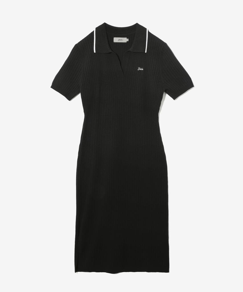 Yale Slit Neck Half Sleeve Knit Dress_Black