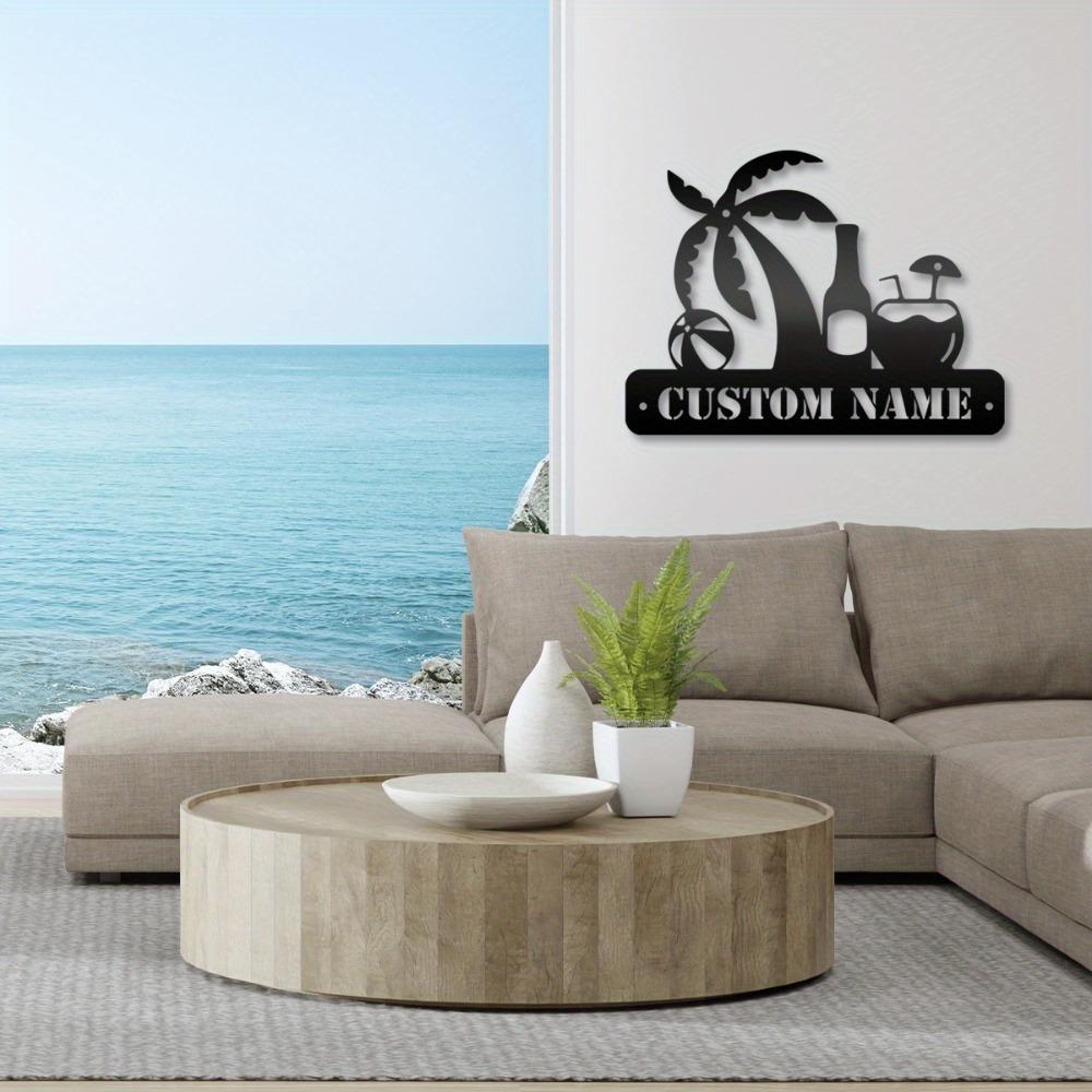 Personalized Tropical Beach Metal Sign, Custom Family Monogram Wall Decor for Poolside Patio Garden