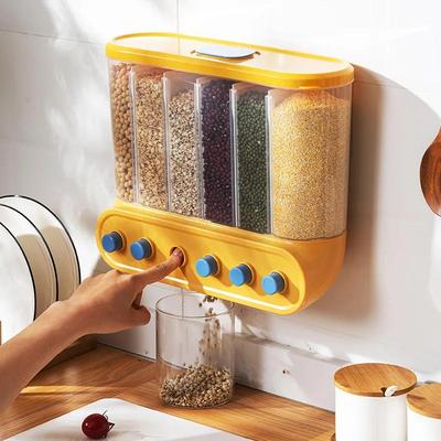 2/4/6L Lebensmittelkörner Aufbewahrungsbox Tank Versiegelt Feuchtigkeitsbeständig Reis Eimer Wandmontierter Organizer Küche Bulk Classified Container