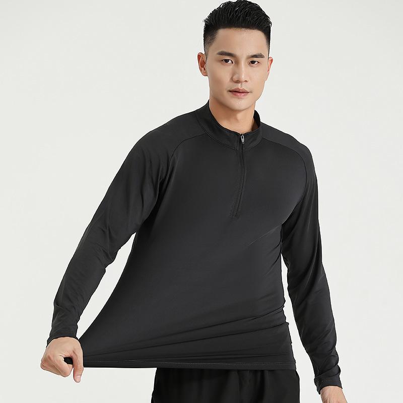 2024 Men's Quick-Dry Long Sleeve Thumbhole Sports T-shirt - Windproof, Half-Zip Running & Fitness Top for Spring/Autumn.