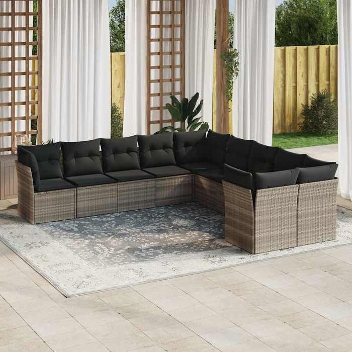 VidaXL Salon de Jardin avec Coussins 10 pcs, Canapés avec Pieds Réglables, Ensemble de Meubles d'Extérieur Patio Terrasse, 3218242