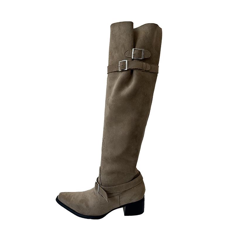 Pointed Spice Girl Big Tube Wai Knight Boots Women's 2025 Spring and Autumn New Two-Wear Pant Pump Boots Western Pile Boots Long Boots