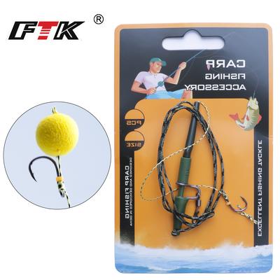 FTK 1pcs Carp Fishing Accessory Hair Loop Hook Set (Ready Made) with Tie Rope Boilie Hook for Carp Fishing Tackle