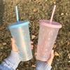 2/20pcs 24oz Reusable Party Cups with Straw & Lid Cute Bow Plastic Tumblers for Cold Drinks Home Office Outdoor Use Summer Gift