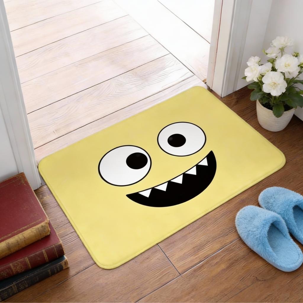 1pc Flannel Doormat, Outdoor Indoor Door Mat, Souvenir and Holiday Gift, Smiling Friend Logo Doormat, Rectangular Floor Mat