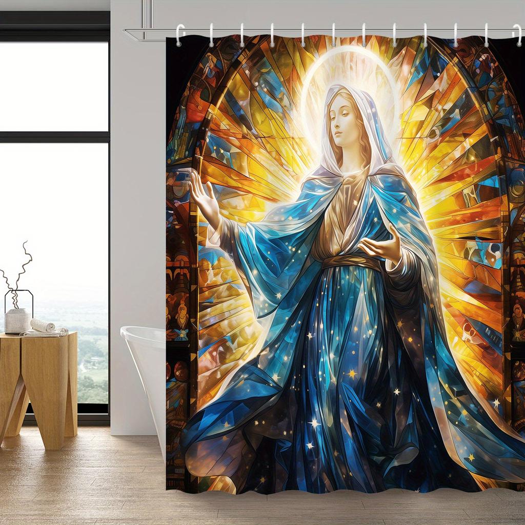 Sacred Virgin Mary Waterproof Shower Curtain For Modern Bathroom Decor, Stylish And Durable, Perfect For Home Use