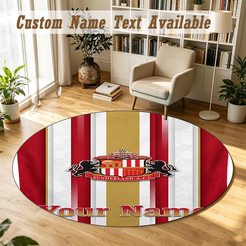 Round Rug Custom NameSunderland FC Pattern Non Slip Carpet Home Floor Decor