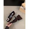 Thick heel high heels retro square head rhinestone Mary Jane small leather shoes women's shoes 2025 spring autumn winter black single shoes