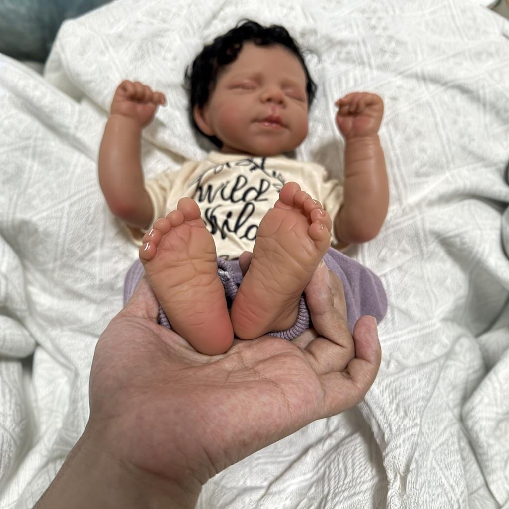 BZDOLL 45cm/18inch Reborn Baby Cloth Body Doll Sleeping Bedtime Toy with Black Skin, Soft Vinyl Limb Newborn Bebe Art Toys Gift for Kids