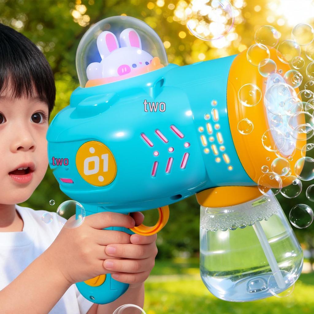 Rechargeable Cartoon Space Rabbit Bubble Gun - Leak-Free Handheld Automatic Bubble Machine