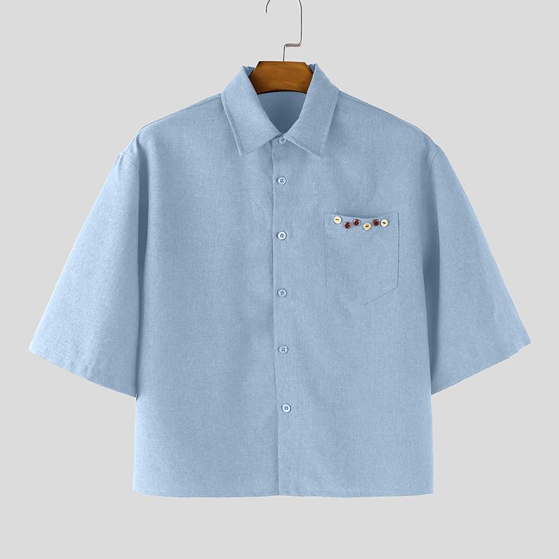 INCERUN Oversized Men Lapel Neck Short Sleeve Loose Casual Shirts