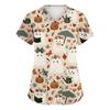 Women's V-Neck Short Sleeve Scrub Top with Pockets Halloween Print Uniform for Work