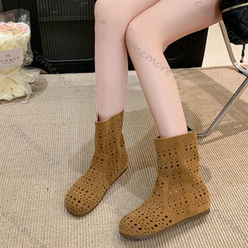 Fashion Comemore Women Summer Short Boots New Fashionable Square Head Hollow Out Woman's Shoes Flat Bottom Cool Sandals Boots for Women